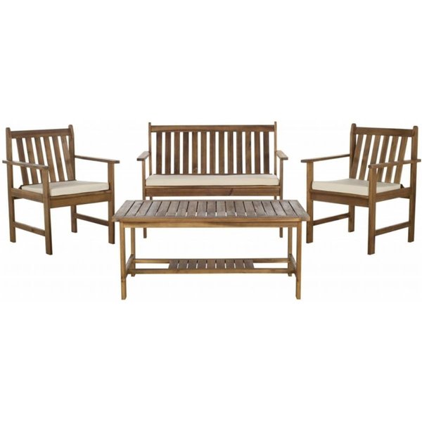 Safavieh Burbank 4 Piece Outdoor Set- Teak Look and Beige PAT7006A